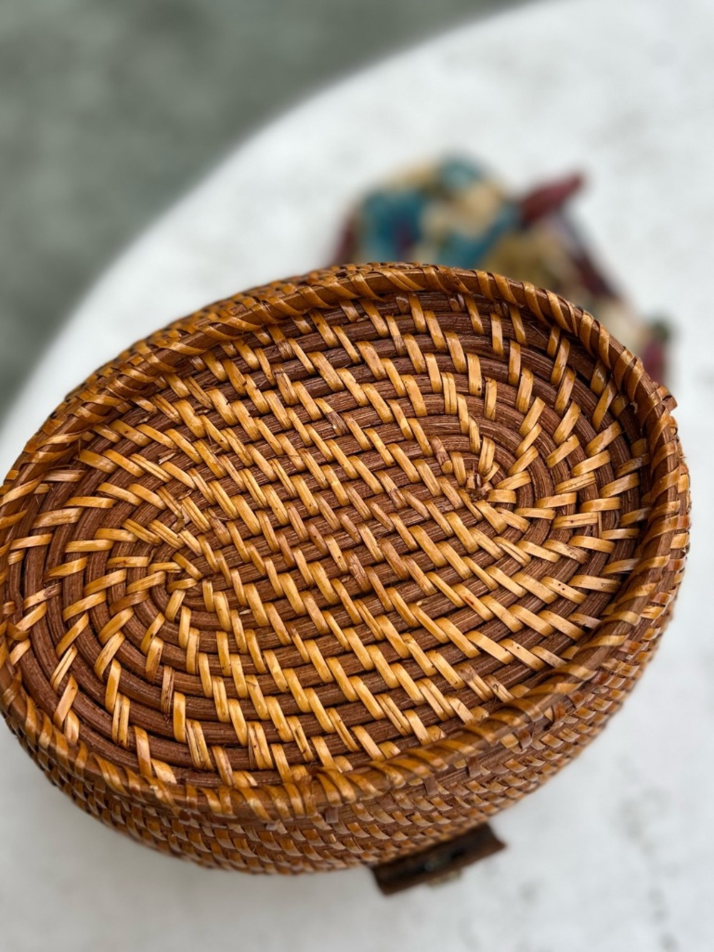 Patricia Nash Tan Woven wicker Leather with Suede style lining bag bucket purse - Picture 11 of 15